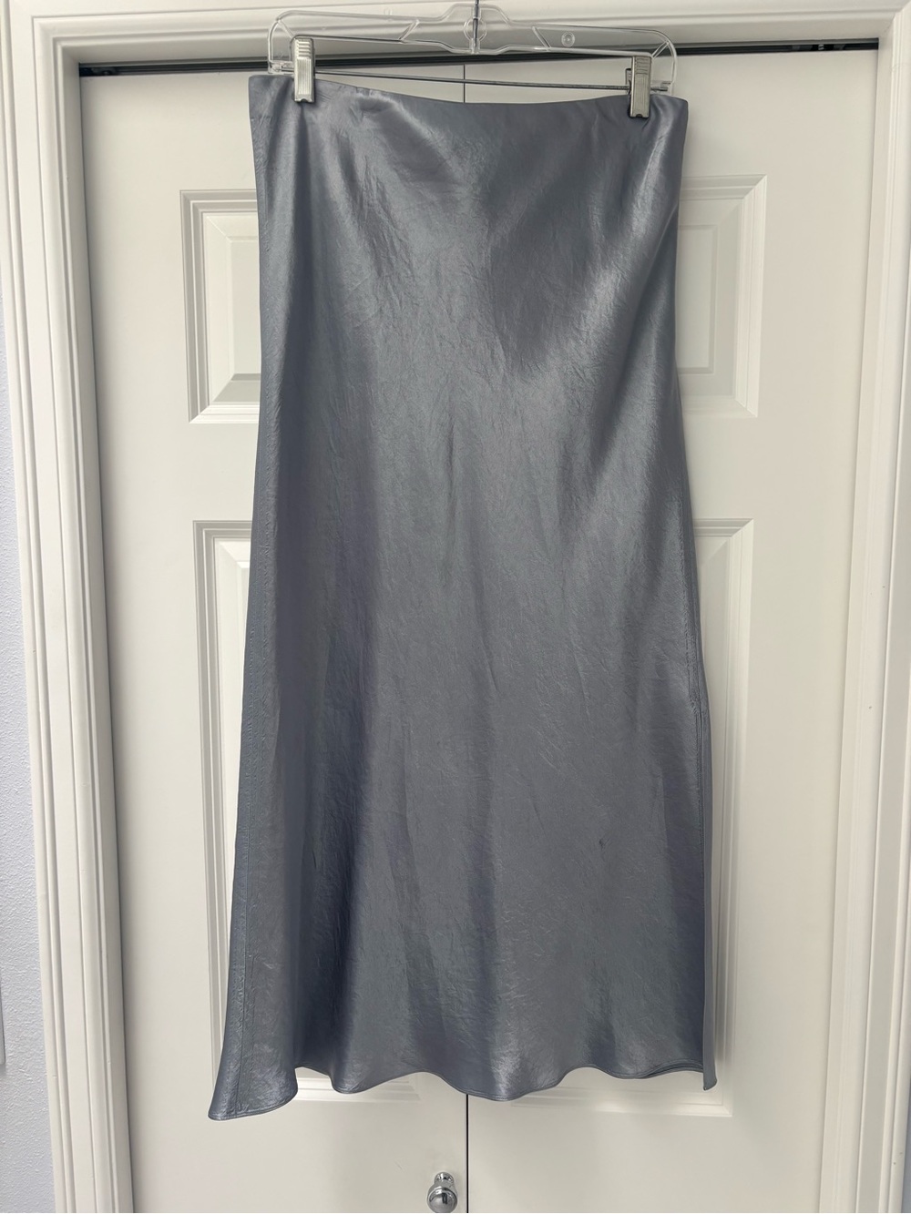 Vince Silver-Gray Satin Maxi Side Slit Skirt